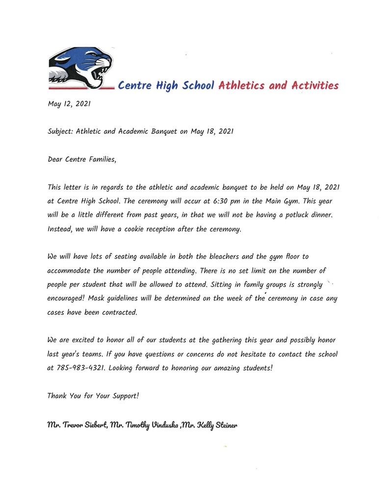 CHS Awards Night at 6:30 on Tuesday, May 18th