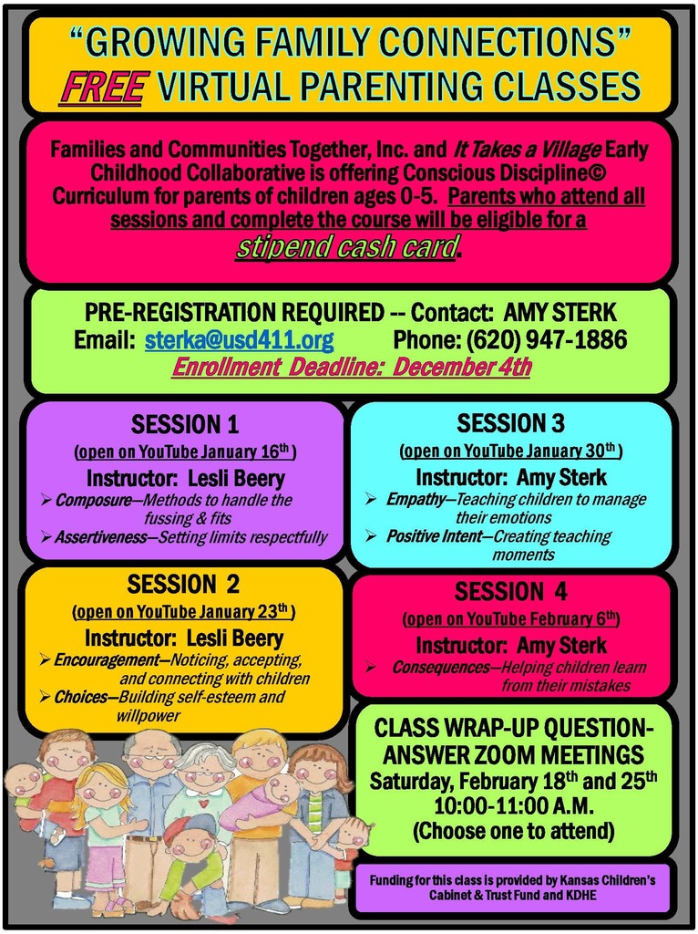 2022-2023 Parenting Classes Growing Family Connections Flyer Virtual Class